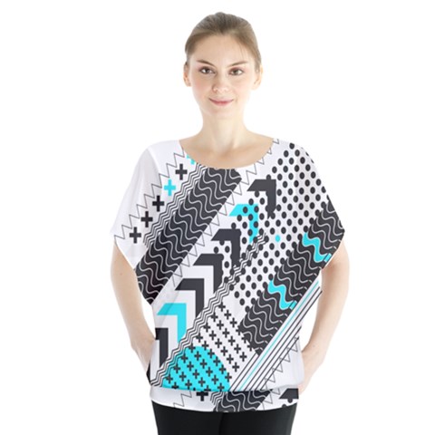 Green Geometric Abstract Batwing Chiffon Blouse by Mariart