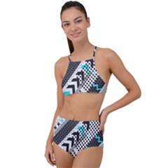 Green Geometric Abstract High Waist Tankini Set