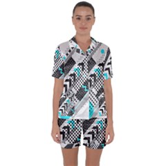 Green Geometric Abstract Satin Short Sleeve Pyjamas Set by Mariart