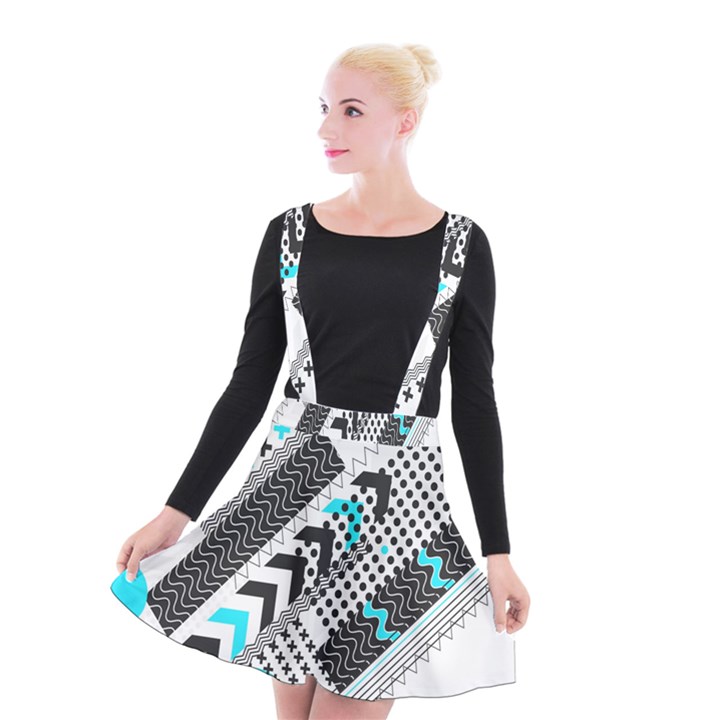 Green Geometric Abstract Suspender Skater Skirt