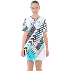 Green Geometric Abstract Sixties Short Sleeve Mini Dress