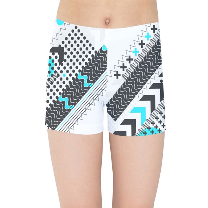 Green Geometric Abstract Kids Sports Shorts