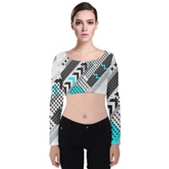 Green Geometric Abstract Velvet Long Sleeve Crop Top by Mariart