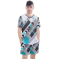 Green Geometric Abstract Men s Mesh Tee And Shorts Set