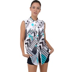 Green Geometric Abstract Sleeveless Chiffon Button Shirt