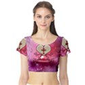 Wonderful Hearts With Floral Elements Short Sleeve Crop Top View1