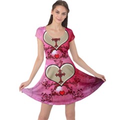 Wonderful Hearts With Floral Elements Cap Sleeve Dress by FantasyWorld7