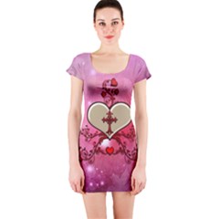 Wonderful Hearts With Floral Elements Short Sleeve Bodycon Dress by FantasyWorld7