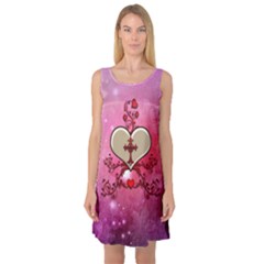 Wonderful Hearts With Floral Elements Sleeveless Satin Nightdress by FantasyWorld7