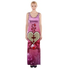 Wonderful Hearts With Floral Elements Maxi Thigh Split Dress by FantasyWorld7