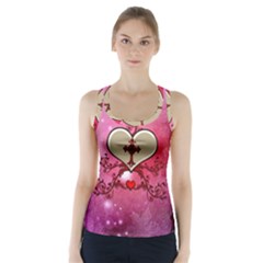 Wonderful Hearts With Floral Elements Racer Back Sports Top by FantasyWorld7