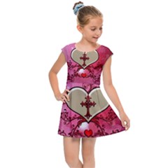 Wonderful Hearts With Floral Elements Kids Cap Sleeve Dress by FantasyWorld7