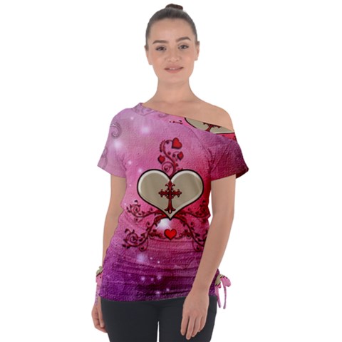 Wonderful Hearts With Floral Elements Tie-up Tee by FantasyWorld7