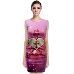 Wonderful Hearts With Floral Elements Sleeveless Velvet Midi Dress by FantasyWorld7