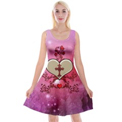 Wonderful Hearts With Floral Elements Reversible Velvet Sleeveless Dress by FantasyWorld7