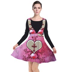 Wonderful Hearts With Floral Elements Plunge Pinafore Dress by FantasyWorld7