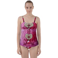 Wonderful Hearts With Floral Elements Twist Front Tankini Set by FantasyWorld7