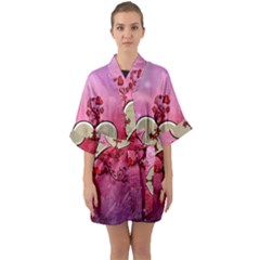 Wonderful Hearts With Floral Elements Quarter Sleeve Kimono Robe by FantasyWorld7