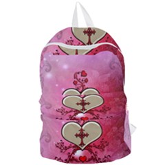 Wonderful Hearts With Floral Elements Foldable Lightweight Backpack by FantasyWorld7