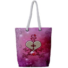 Wonderful Hearts With Floral Elements Full Print Rope Handle Tote (small) by FantasyWorld7