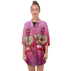 Wonderful Hearts With Floral Elements Half Sleeve Chiffon Kimono by FantasyWorld7