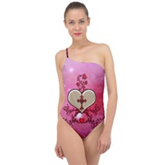 Wonderful Hearts With Floral Elements Classic One Shoulder Swimsuit by FantasyWorld7