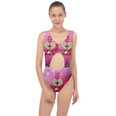 Wonderful Hearts With Floral Elements Center Cut Out Swimsuit by FantasyWorld7