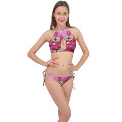 Wonderful Hearts With Floral Elements Cross Front Halter Bikini Set by FantasyWorld7