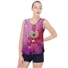 Wonderful Hearts With Floral Elements Bubble Hem Chiffon Tank Top