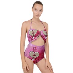 Wonderful Hearts With Floral Elements Scallop Top Cut Out Swimsuit by FantasyWorld7