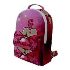 Wonderful Hearts With Floral Elements Flap Pocket Backpack (large)