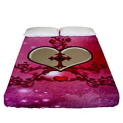 Wonderful Hearts With Floral Elements Fitted Sheet (king Size) by FantasyWorld7