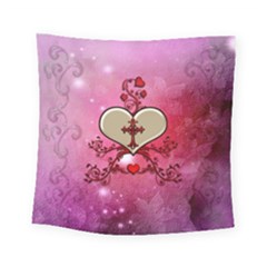 Wonderful Hearts With Floral Elements Square Tapestry (small) by FantasyWorld7