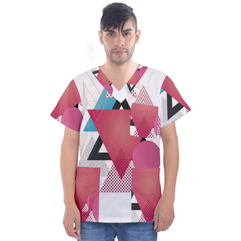 Geometric Line Patterns Men s V-neck Scrub Top by Mariart