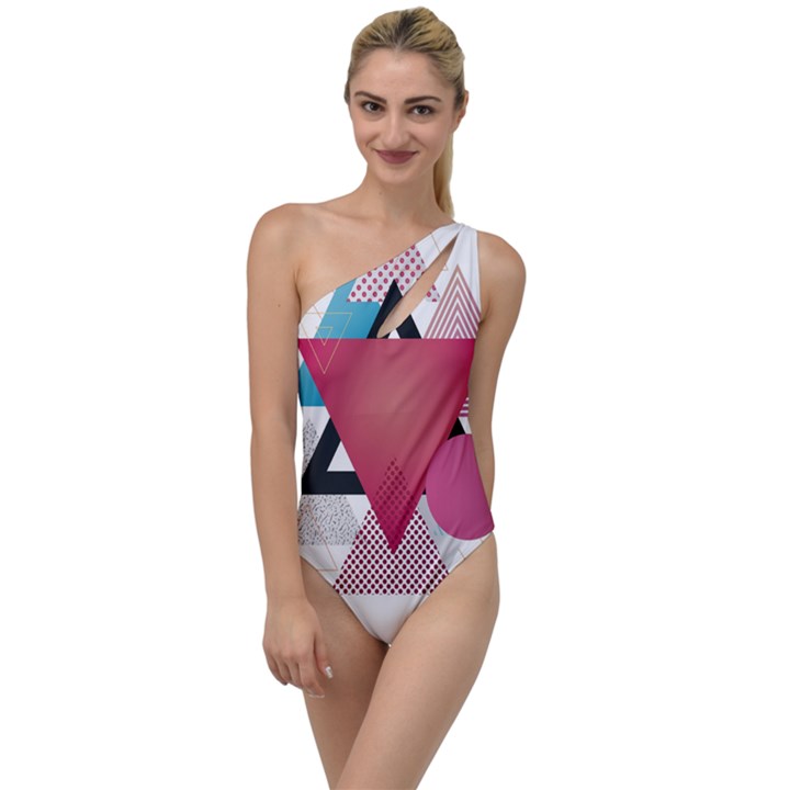 Geometric Line Patterns To One Side Swimsuit