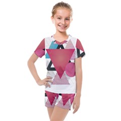 Geometric Line Patterns Kids  Mesh Tee And Shorts Set