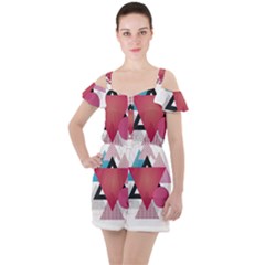 Geometric Line Patterns Ruffle Cut Out Chiffon Playsuit by Mariart