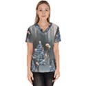 Christmas, Cute Giraffe With Bird Women s V-Neck Scrub Top View1