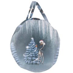 Christmas, Cute Giraffe With Bird Giant Round Zipper Tote by FantasyWorld7