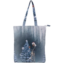 Christmas, Cute Giraffe With Bird Double Zip Up Tote Bag by FantasyWorld7