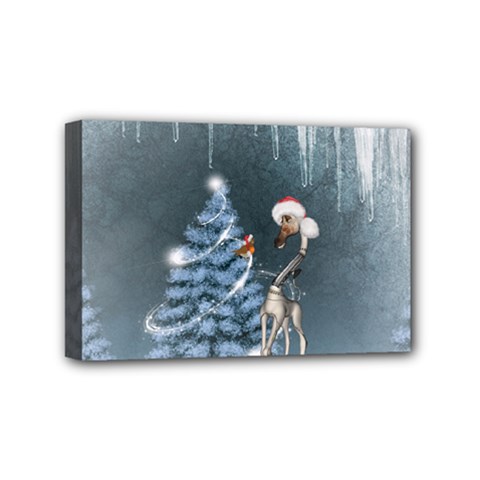 Christmas, Cute Giraffe With Bird Mini Canvas 6  X 4  (stretched) by FantasyWorld7