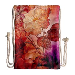 Flower Power, Colorful Floral Design Drawstring Bag (large) by FantasyWorld7