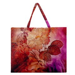 Flower Power, Colorful Floral Design Zipper Large Tote Bag by FantasyWorld7