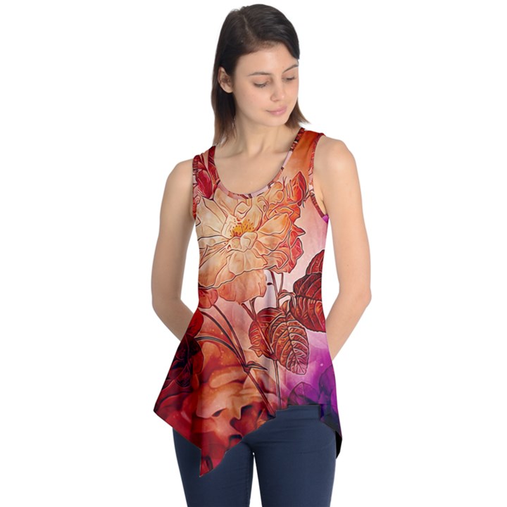 Flower Power, Colorful Floral Design Sleeveless Tunic