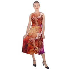 Flower Power, Colorful Floral Design Midi Tie-back Chiffon Dress by FantasyWorld7