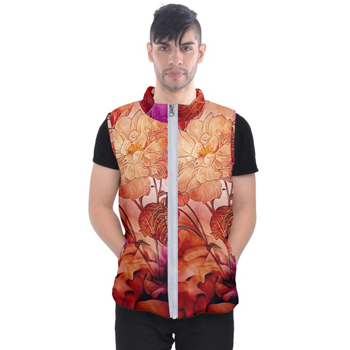 Flower Power, Colorful Floral Design Men s Puffer Vest