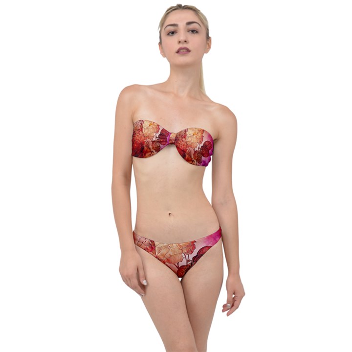 Flower Power, Colorful Floral Design Classic Bandeau Bikini Set