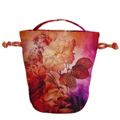 Flower Power, Colorful Floral Design Drawstring Bucket Bag by FantasyWorld7