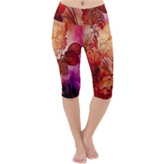 Flower Power, Colorful Floral Design Lightweight Velour Cropped Yoga Leggings by FantasyWorld7