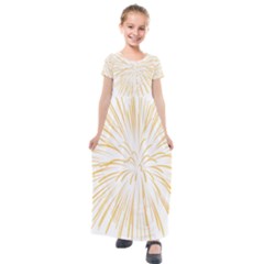 Yellow Firework Transparent Kids  Short Sleeve Maxi Dress